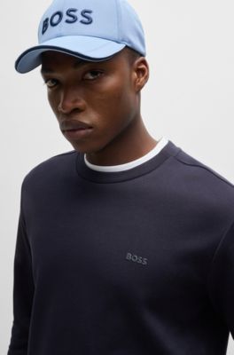 Interlock-cotton sweatshirt with logo detail and crew neckline, Dark Blue