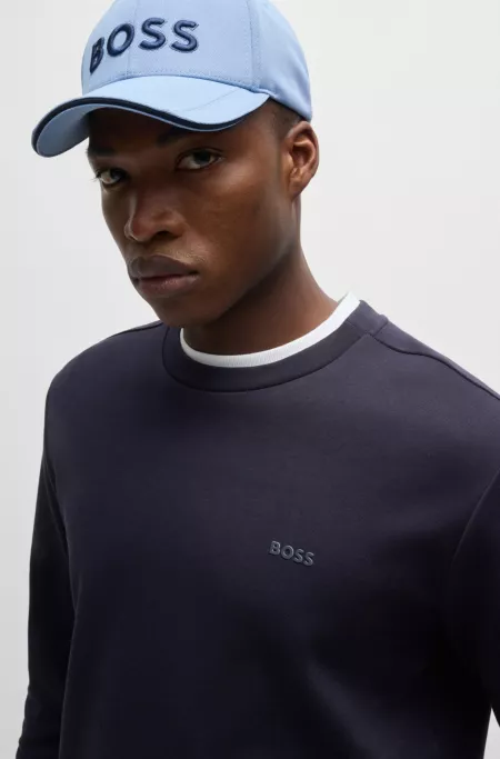 Interlock-cotton sweatshirt with logo detail and crew neckline