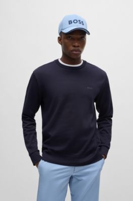Interlock-cotton sweatshirt with logo detail and crew neckline, Dark Blue