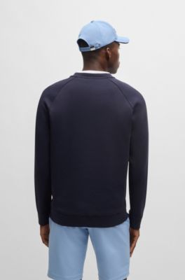 Interlock-cotton sweatshirt with logo detail and crew neckline, Dark Blue