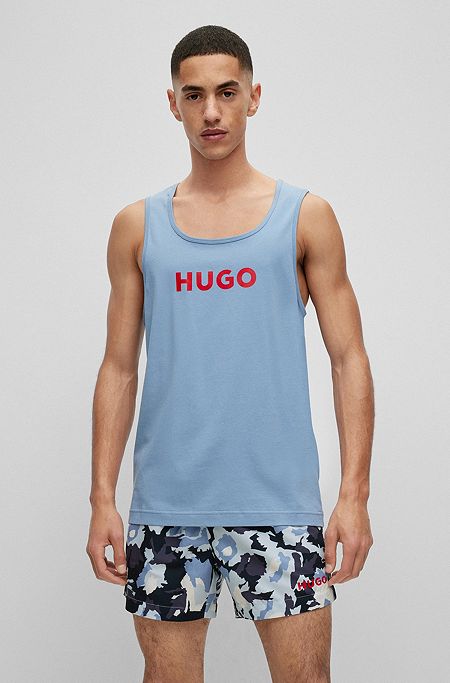 Cotton tank top with red logo, Light Blue