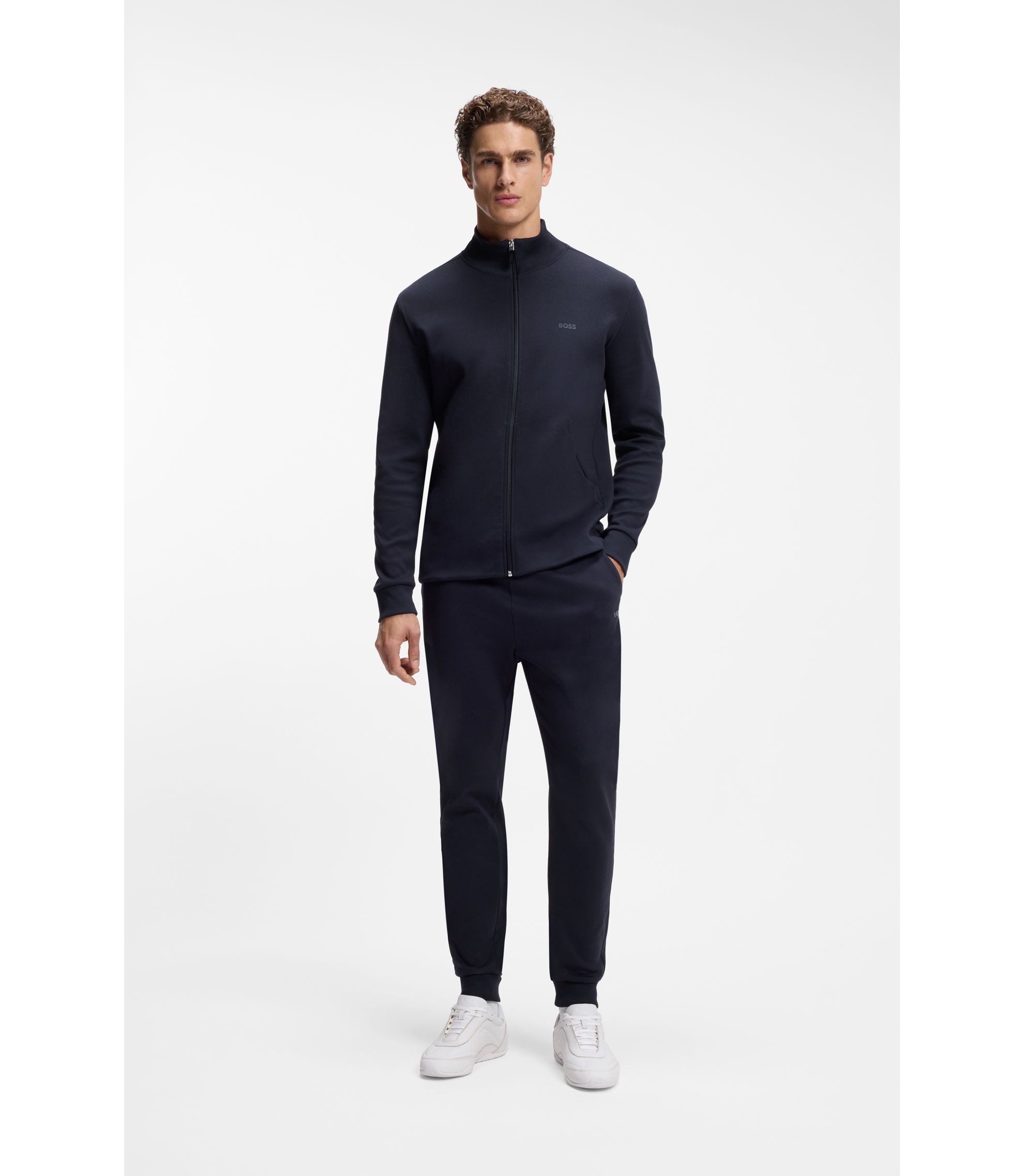 BOSS - Zipper-up sweatshirt in interlock cotton with tonal logo