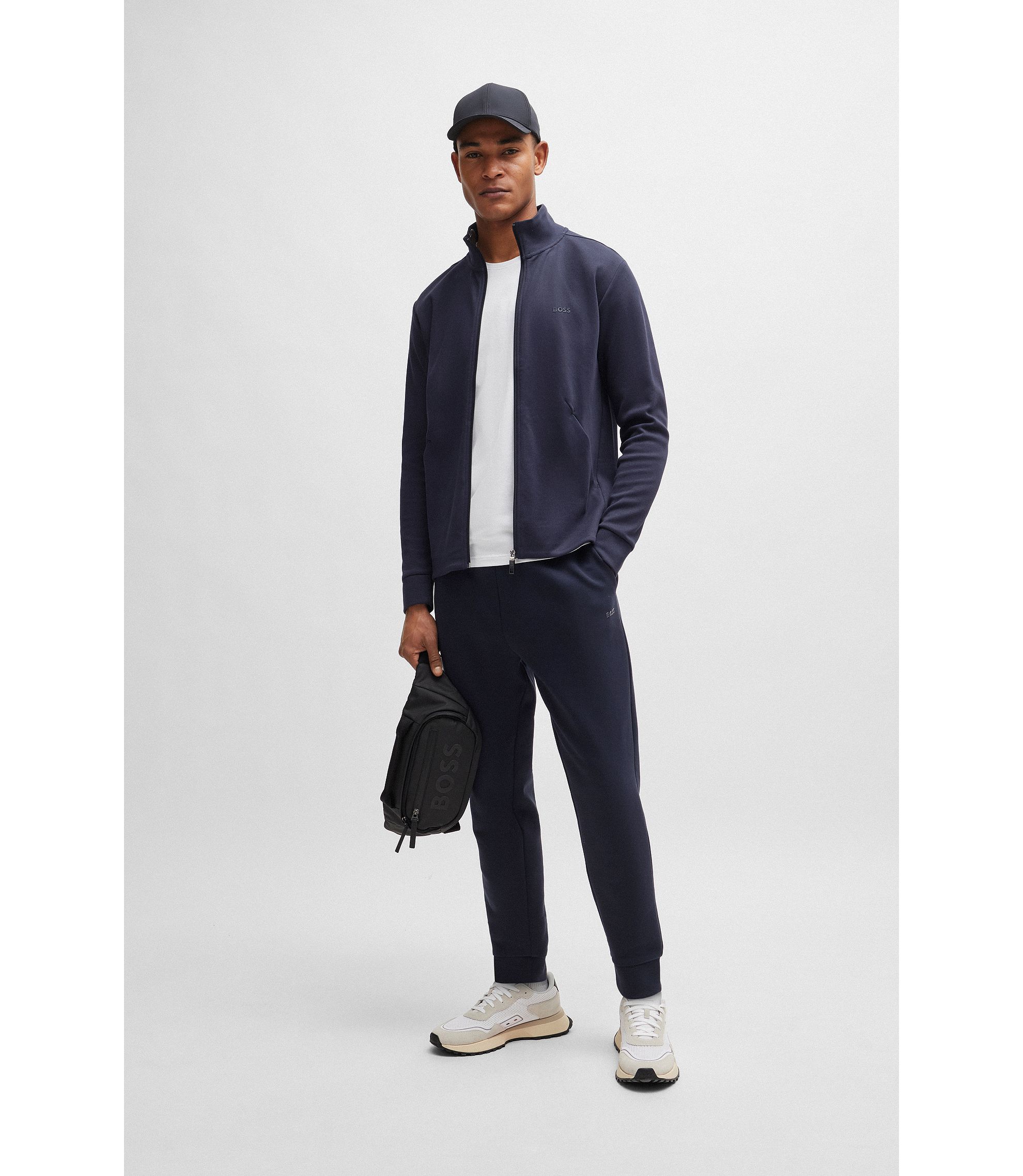 BOSS - Zip-up sweatshirt in interlock cotton with tonal logo BOSS - Zip-up sweatshirt in interlock cotton with tonal logo