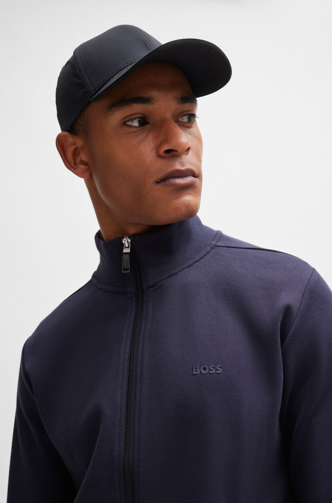 BOSS - Zip-up sweatshirt in interlock cotton with tonal logo