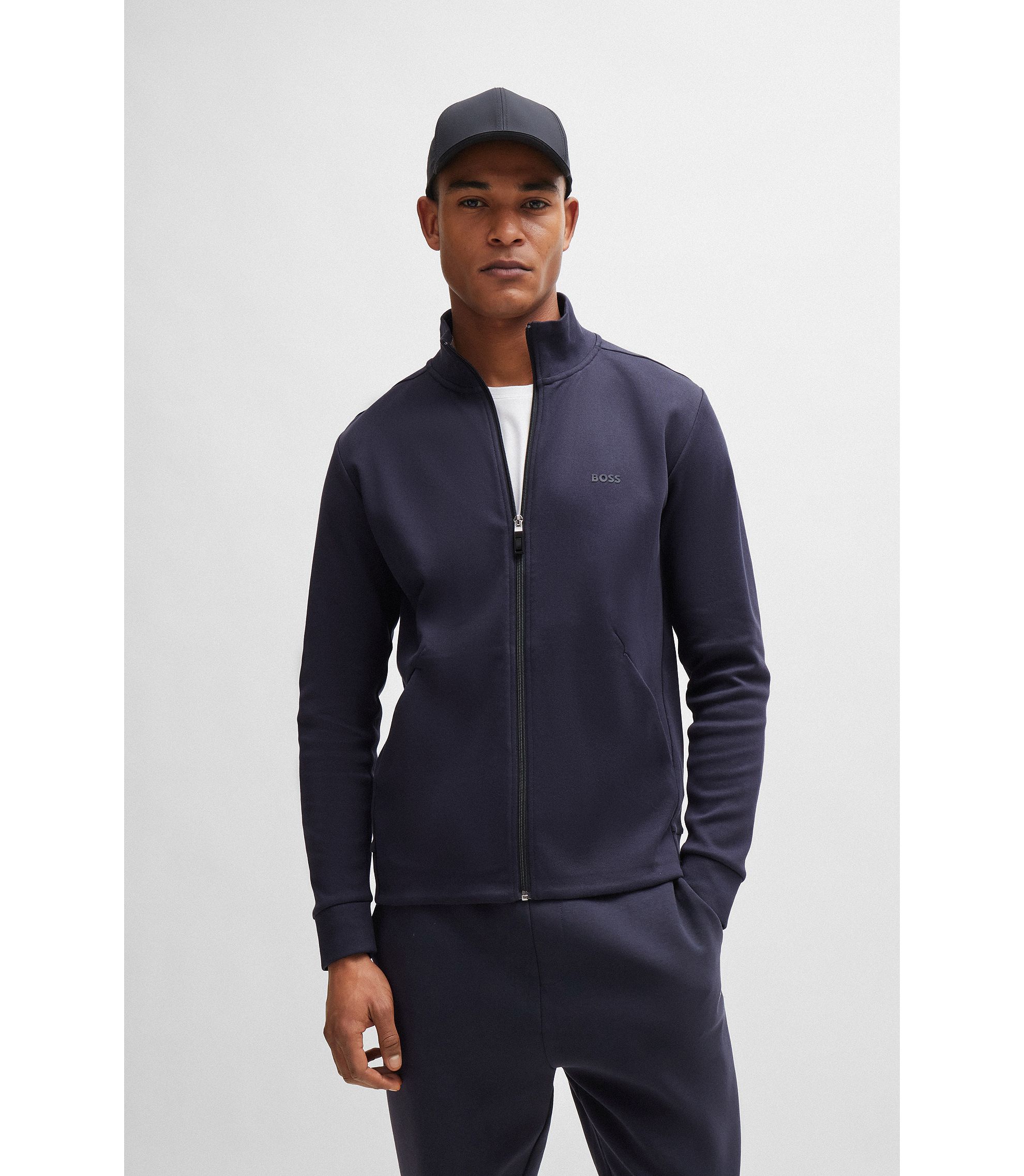BOSS - Zip-up sweatshirt in interlock cotton with tonal logo BOSS - Zip-up sweatshirt in interlock cotton with tonal logo