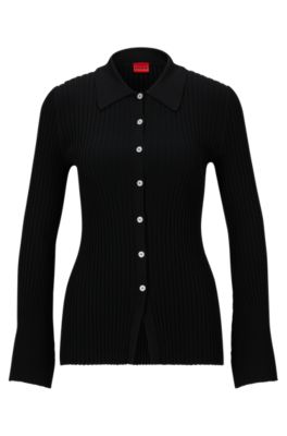 Hugo Slim-fit Cardigan With Ribbed Structure In Black