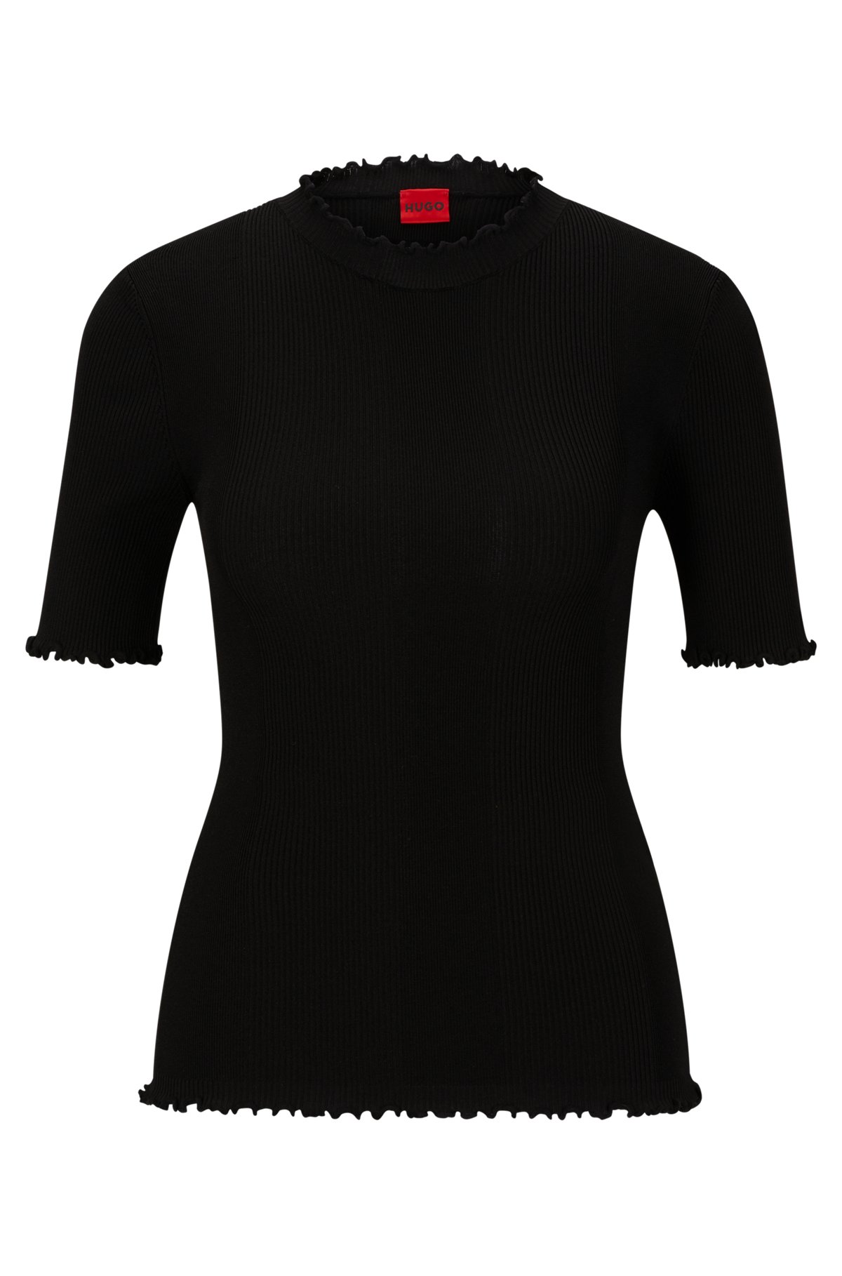 HUGO - Mock-neck sweater with short sleeves and ribbed structure