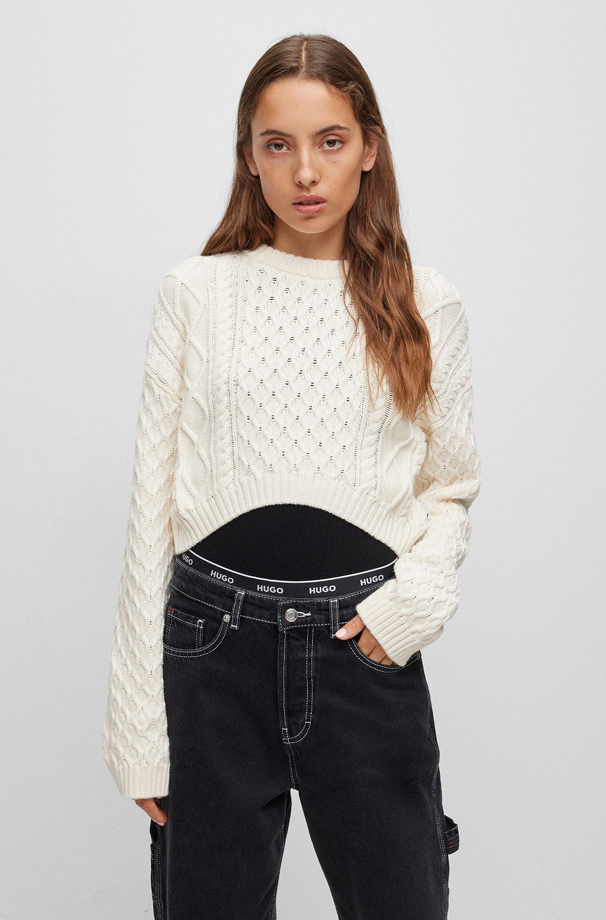 HUGO - Cotton-blend sweater with cable-knit structure