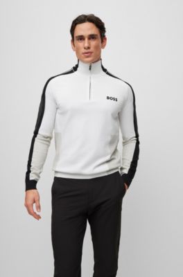 Hugo Boss Zip-neck Sweater With Color-blocking In White