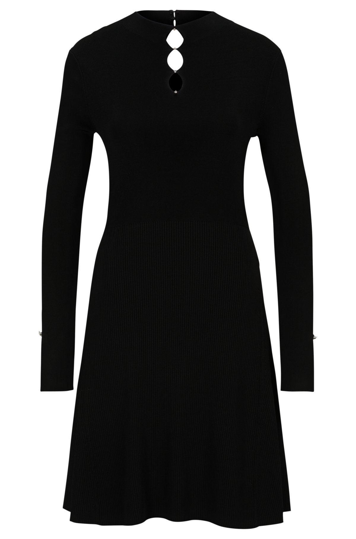 BOSS - Long-sleeved dress with feature neckline in stretch yarns