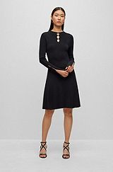 Long-sleeved dress with feature neckline in stretch yarns, Black