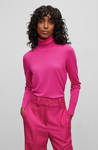 Rollneck sweater in virgin wool, Pink