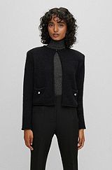 Open-front cardigan with buttoned pockets, Black