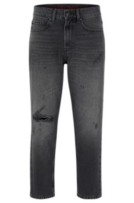 HUGO - Regular-fit rigid gray denim jeans in