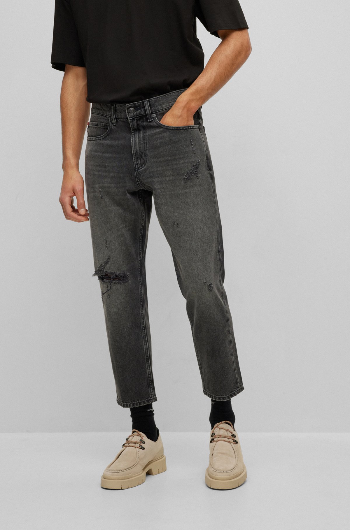 HUGO - Regular-fit jeans in gray rigid denim