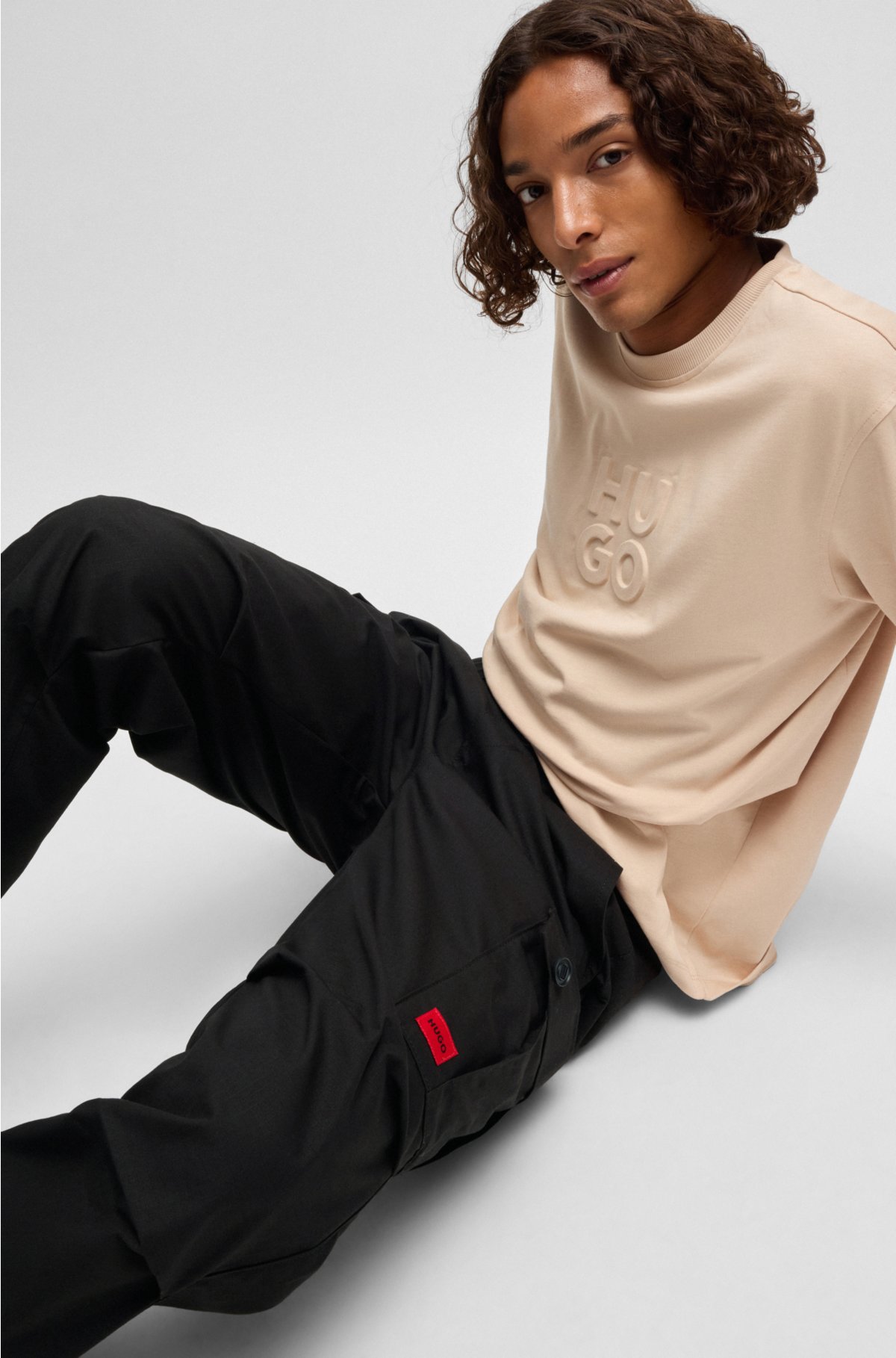 HUGO - Regular-fit cargo trousers in ripstop cotton