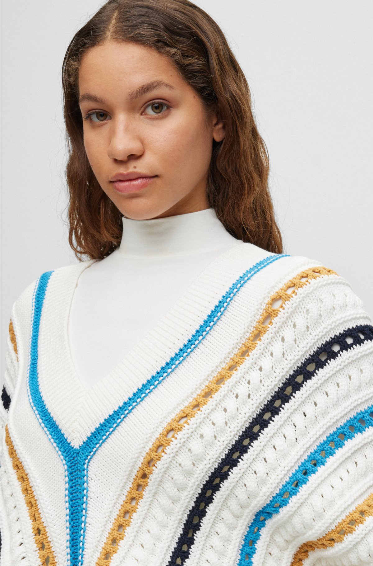 BOSS - Open-knit striped sweater in a cotton blend