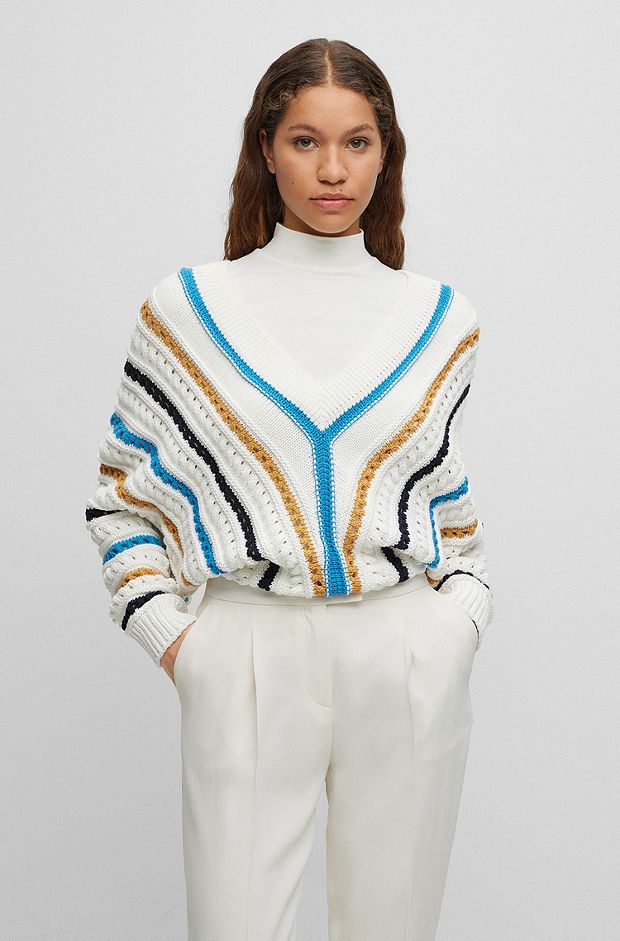 Open-knit striped sweater in a cotton blend, Patterned