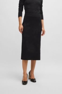 Jupe tube en maille jacquard, Noir