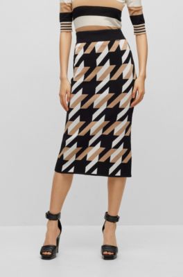 Hugo Boss Knitted Jacquard-pattern Pencil Skirt With Logo Trim In Patterned
