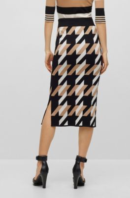 BOSS - Knitted jacquard-pattern pencil skirt with logo trim