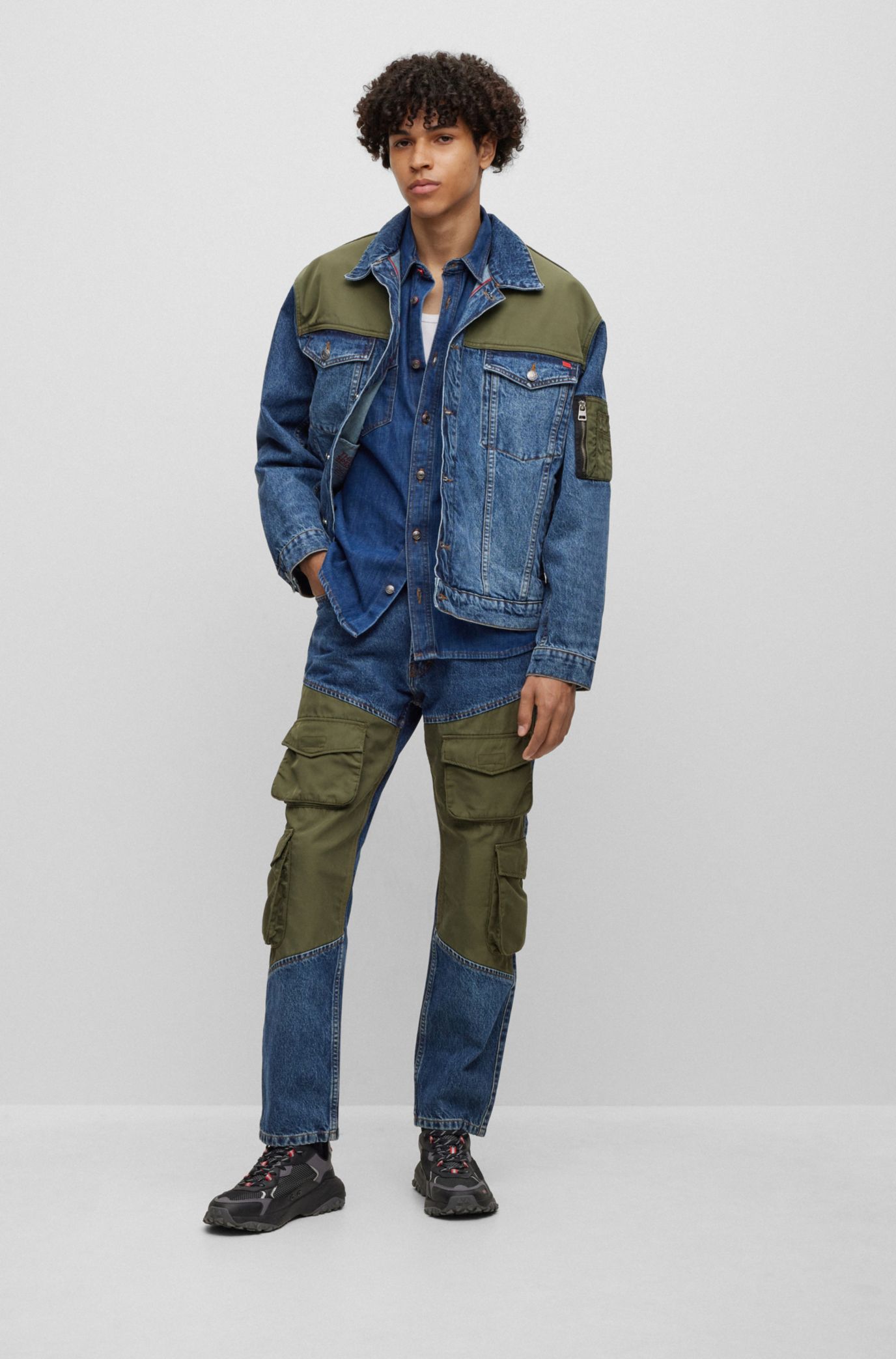 Hybrid denim outlet borg jacket