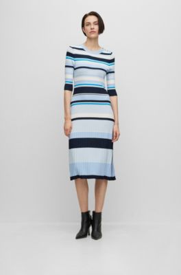 HUGO BOSS RIBBED-KNIT DRESS WITH BUTTON TRIM
