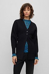 Long-line V-neck cardigan with button front, Black