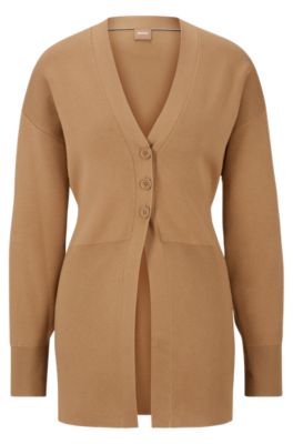 BOSS - Long-line V-neck cardigan with button front