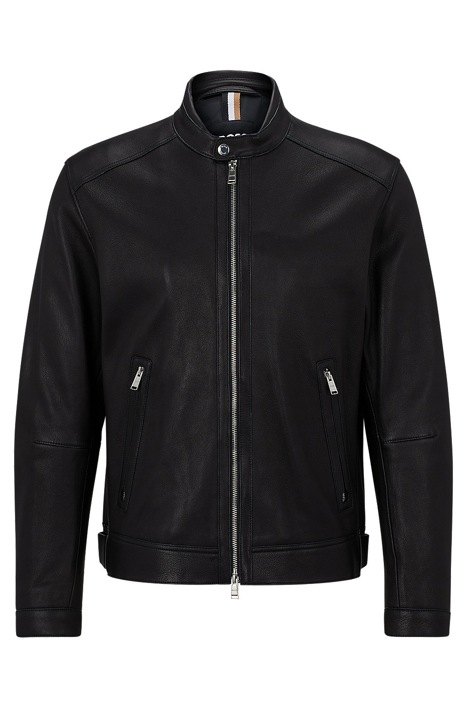BOSS - Regular-fit jacket in lamb leather with stand collar