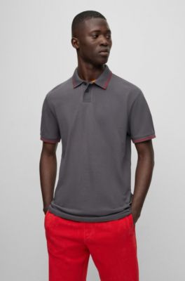 Hugo Boss Cotton-piqu Polo Shirt With Contrast Details In Dark Grey