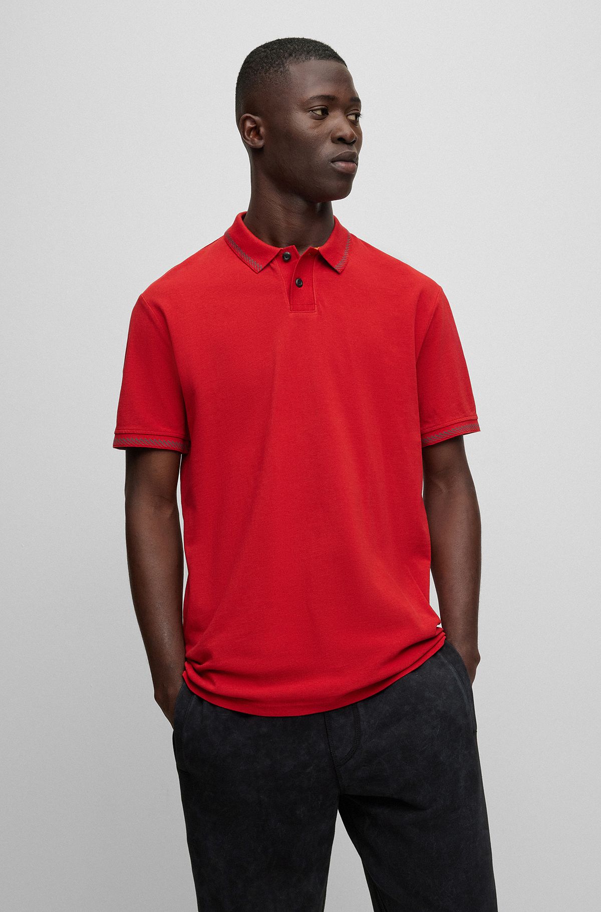 Cotton-piqué polo shirt with contrast details, Red