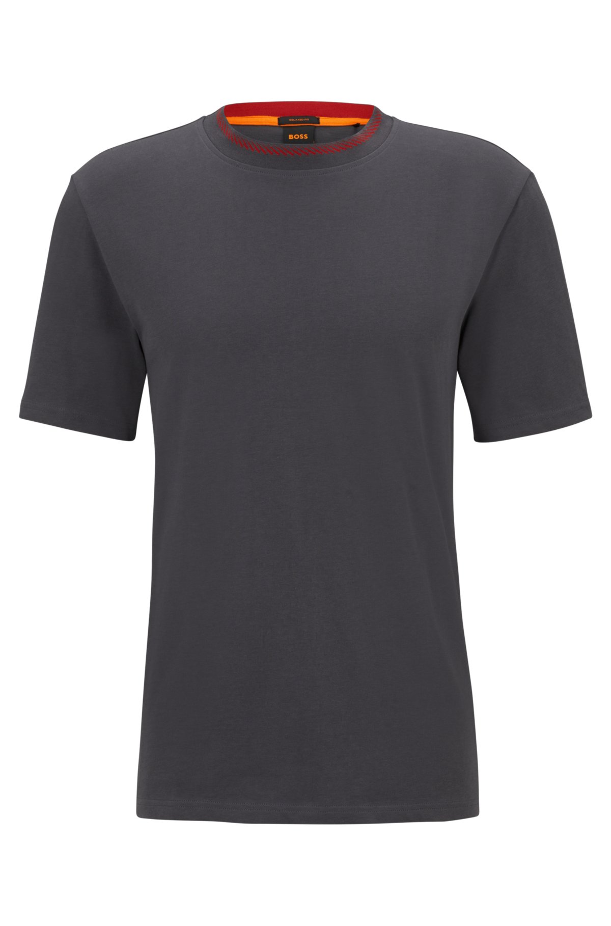 Relaxed-fit T-shirt in cotton jersey with detailed collarband, Dark Grey