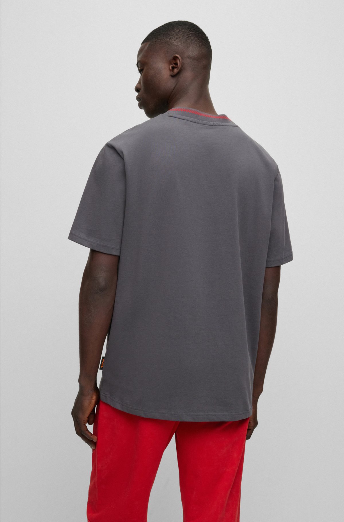 Relaxed-fit T-shirt in cotton jersey with detailed collarband, Dark Grey