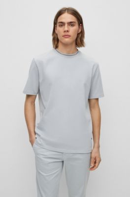 Hugo Boss Relaxed-fit T-shirt In Cotton Jersey With Detailed Collarband In Light Grey