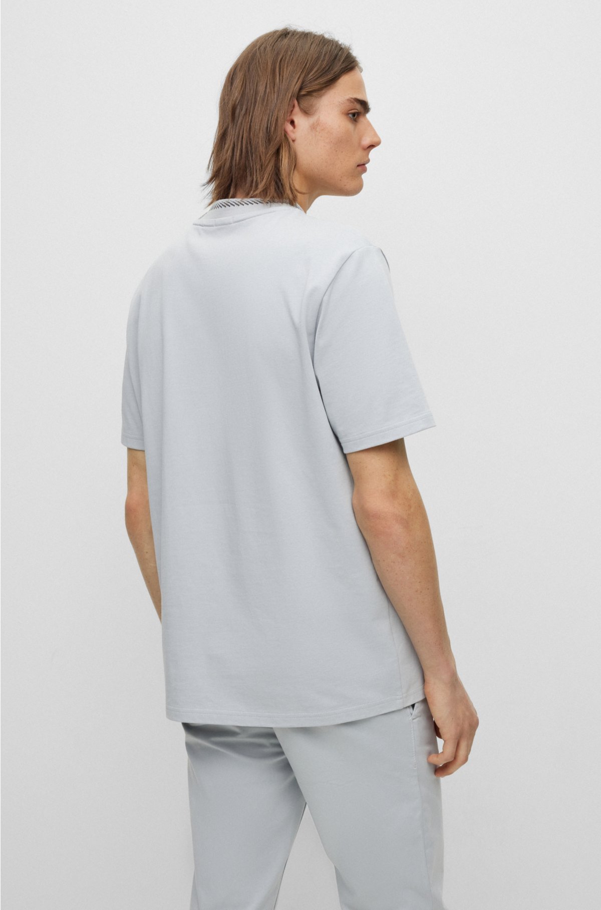 Relaxed-fit T-shirt in cotton jersey with detailed collarband, Light Grey