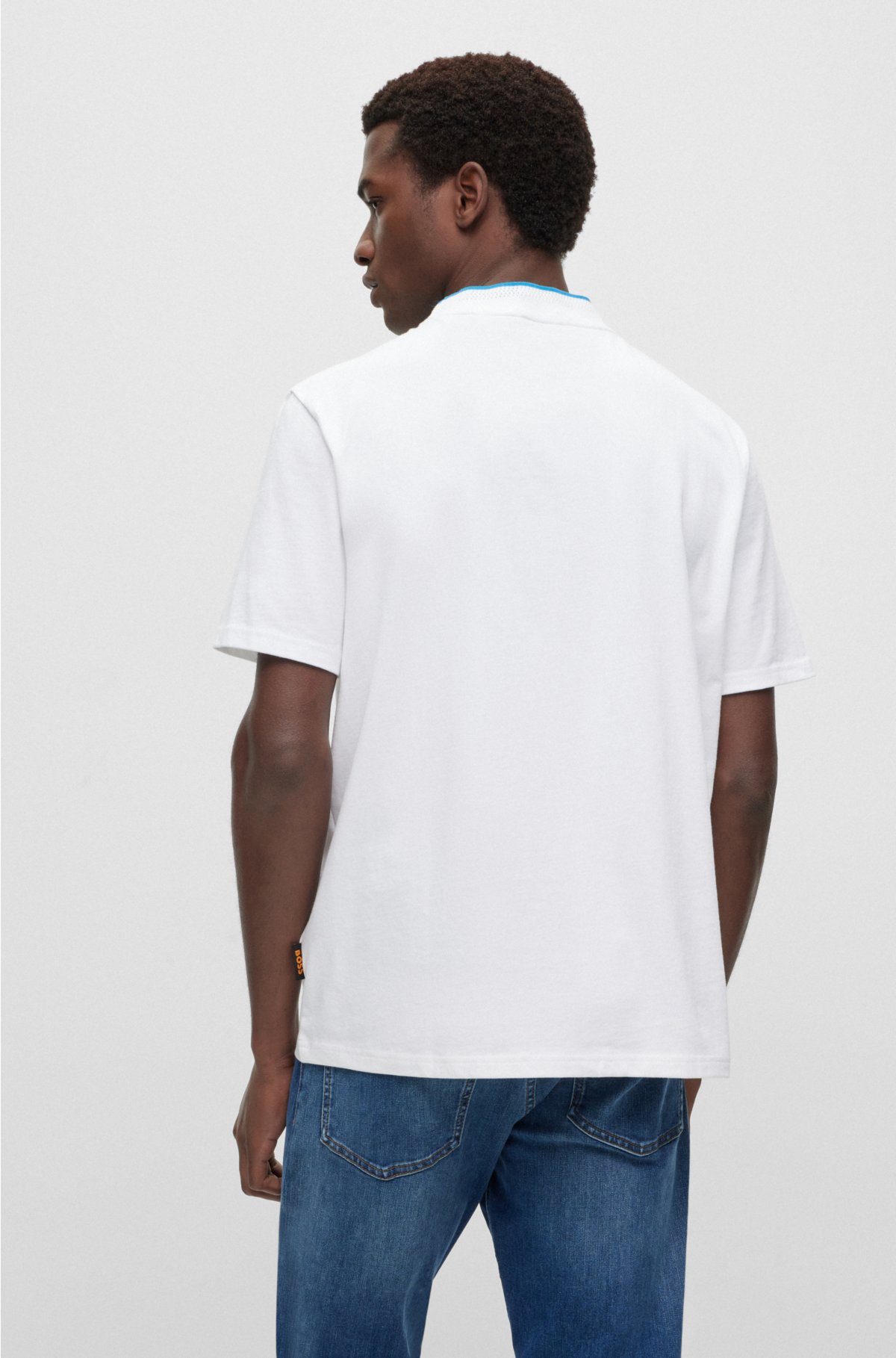 Relaxed-fit T-shirt in cotton jersey with detailed collarband, White