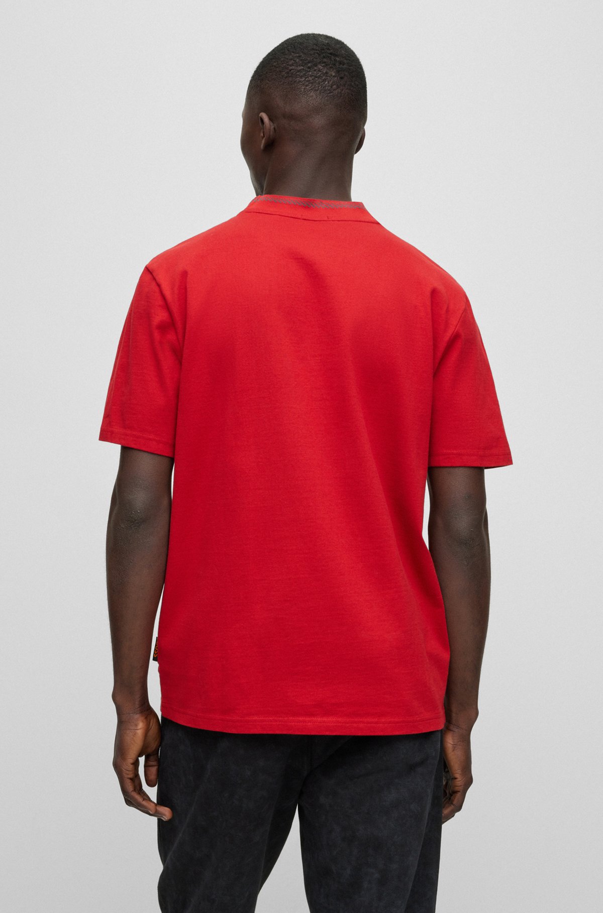 Relaxed-fit T-shirt in cotton jersey with detailed collarband, Red