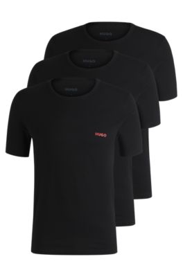 HUGO Three pack of cotton underwear T shirts with logo print Black