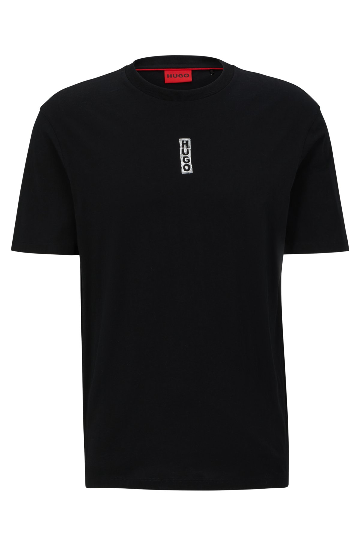 Cotton-jersey T-shirt with marker-inspired logos, Black