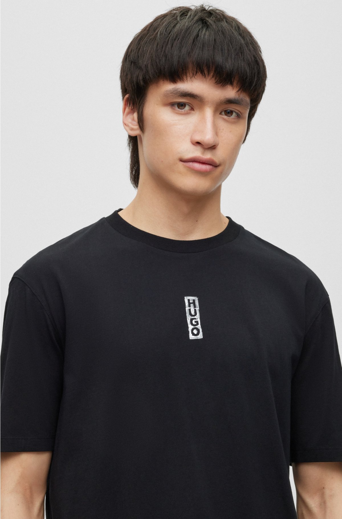 Cotton-jersey T-shirt with marker-inspired logos, Black