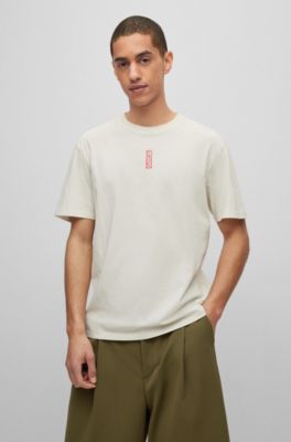 HUGO BOSS COTTON-JERSEY T-SHIRT WITH MARKER-INSPIRED LOGOS