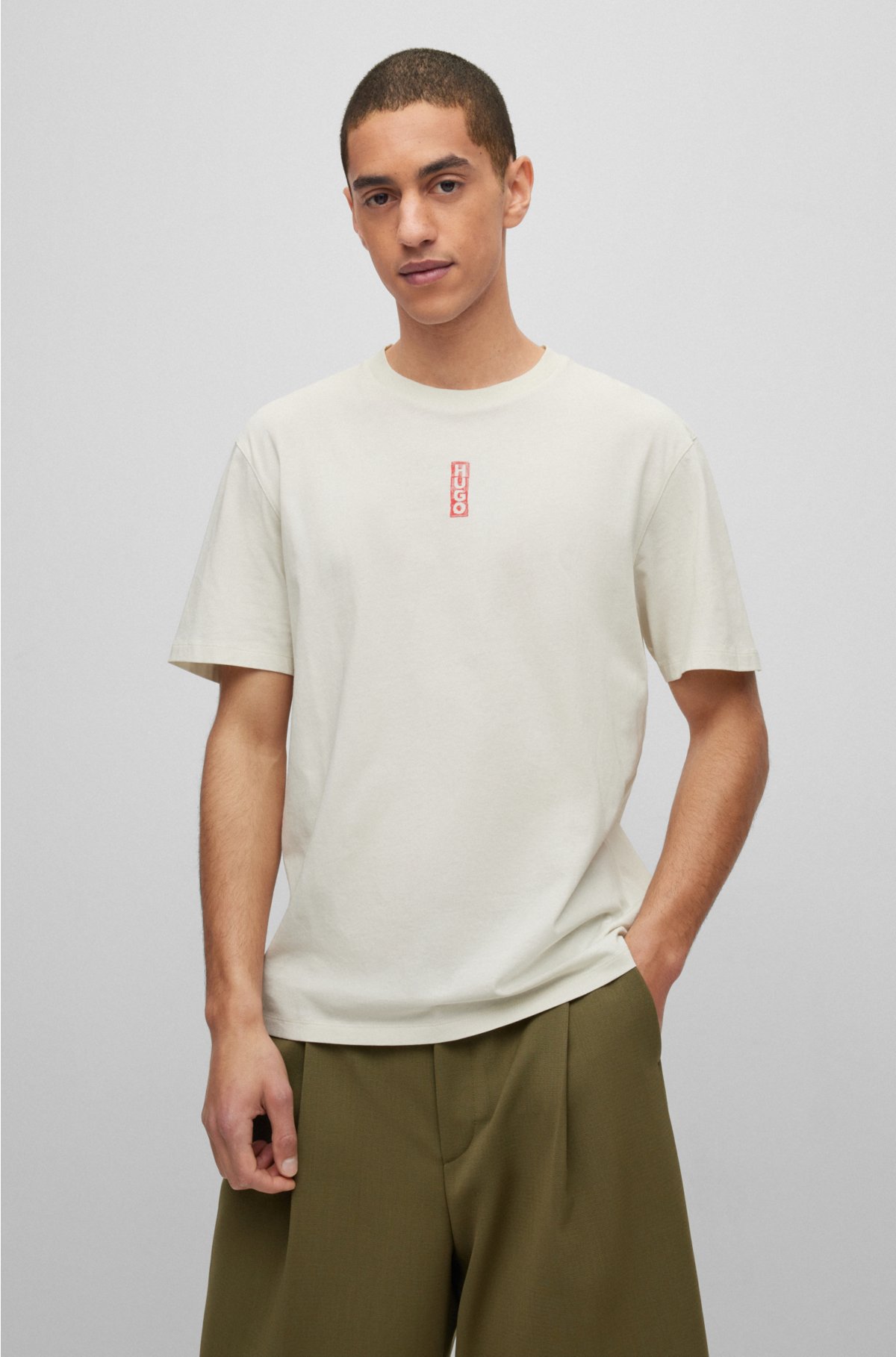 Cotton-jersey T-shirt with marker-inspired logos, Light Green