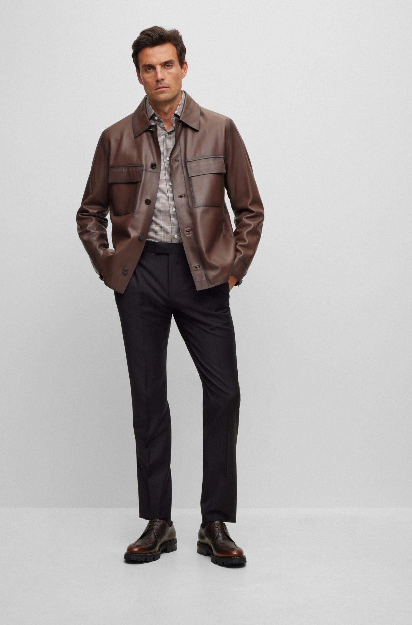 hand-waxed BOSS leather in Regular-fit nappa jacket -