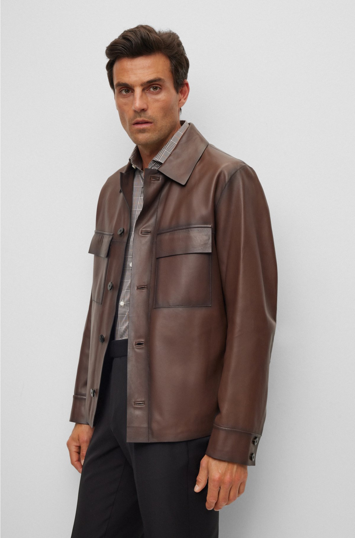 BOSS - nappa in hand-waxed leather Regular-fit jacket