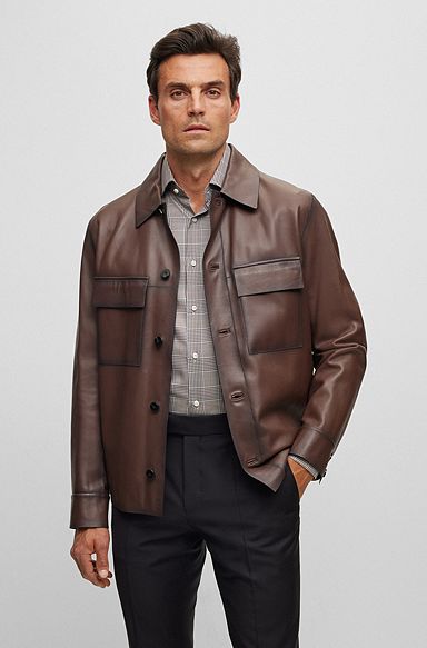 Regular-fit jacket in hand-waxed nappa leather, Beige