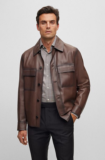 Regular-fit jacket in hand-waxed nappa leather, Beige