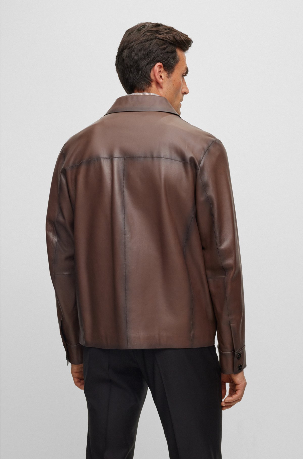 BOSS - Regular-fit jacket nappa leather in hand-waxed