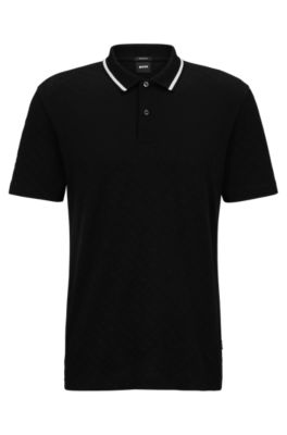 BOSS - Regular-fit polo shirt with monogram jacquard