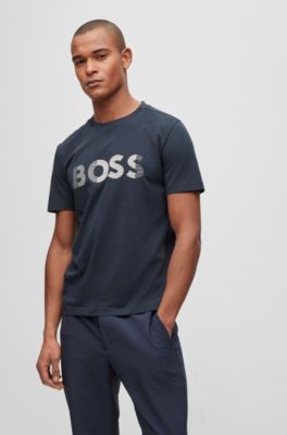 Hugo Boss Cotton-jersey T-shirt With Logo Artwork In Dark Blue